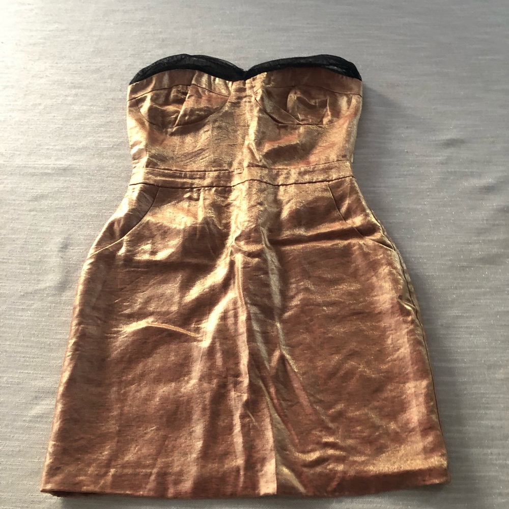 Strapless Metallic Blush Dress